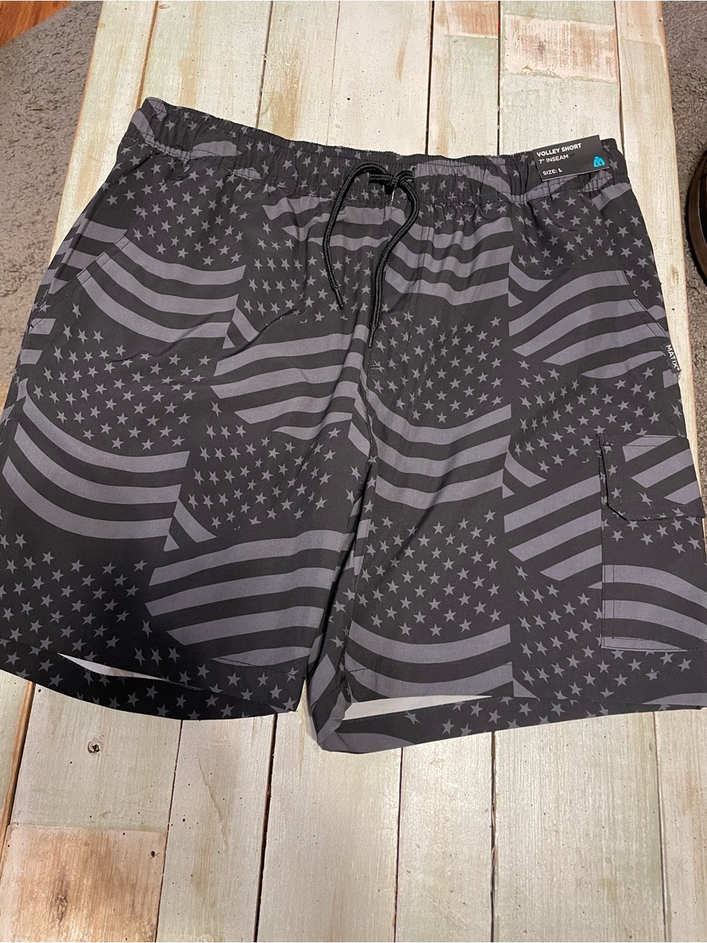 Men’s Black & Gray American Flag Volley Swim Trunks